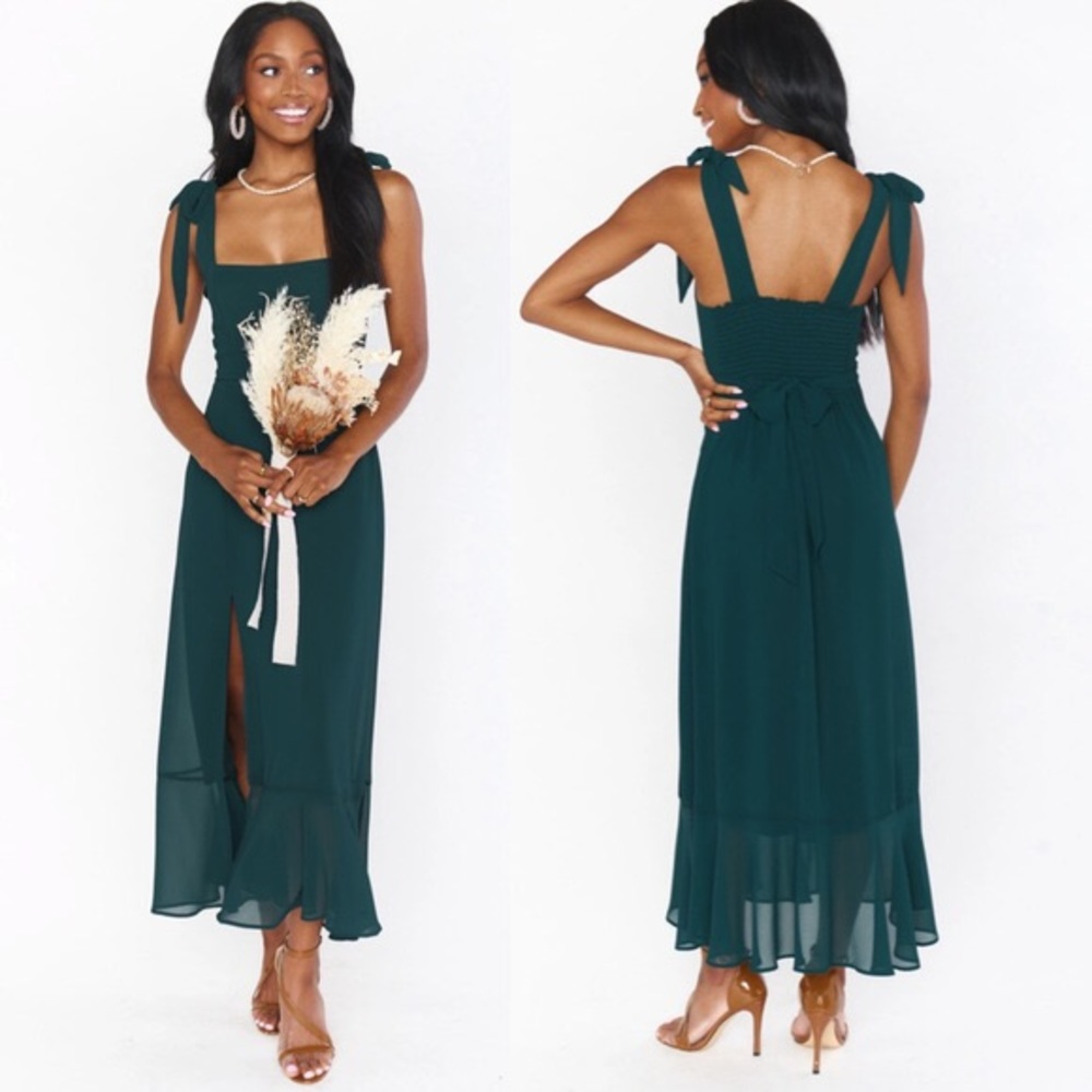 Show Me Your Mumu Claire Emerald Square Neck Bridesmaid Formal Dress Medium